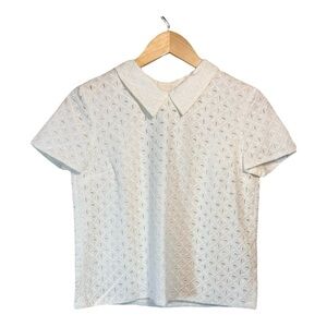 Bonpoint Coquet Cap-Sleeve Cotton Eyelet Blouse NWT